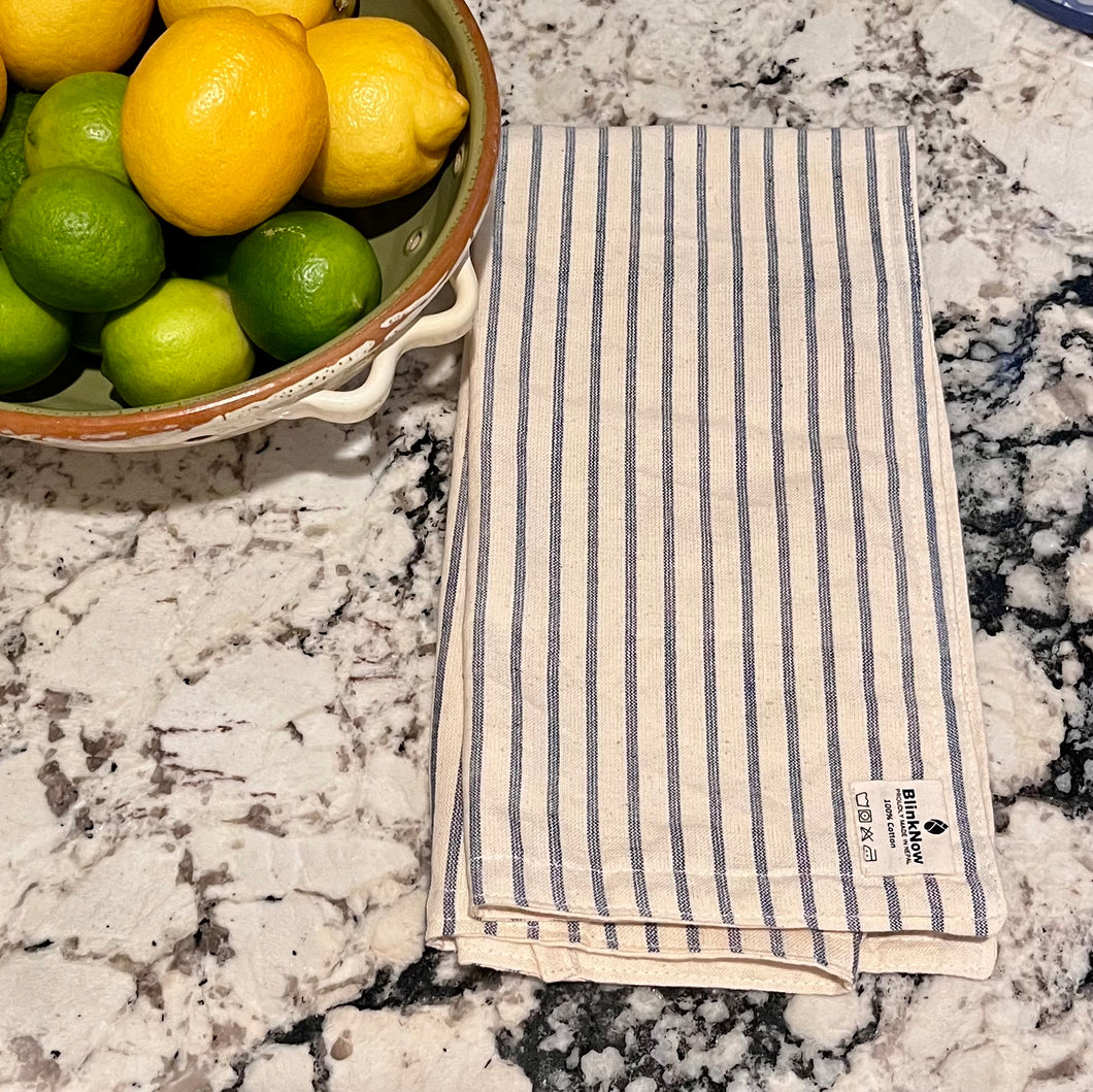 Blue and White Striped Tea Towel