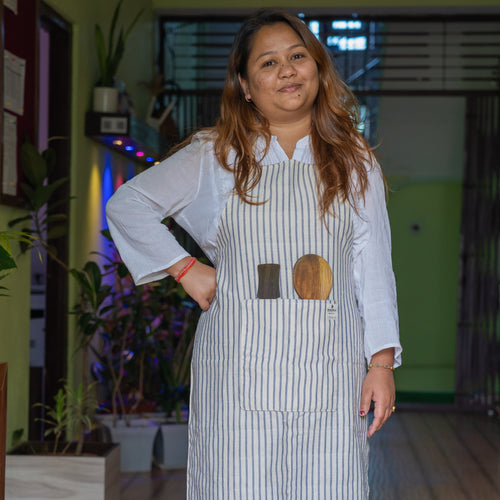Apron made from Handwoven Chef Stripe Fabric