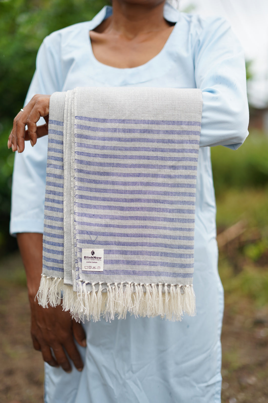 Half-striped Cotton Shawl