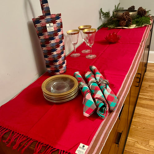 Red Striped Runner with Sage Edge