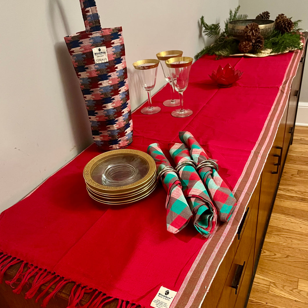 Red Striped Runner with Sage Edge