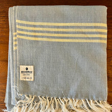Load image into Gallery viewer, Soft Blue with Green End Stripe Shawl
