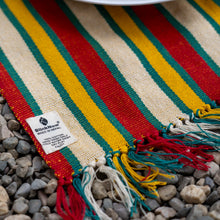 Load image into Gallery viewer, Ivory with Red, Green and Yellow Striped Fringed Cloth