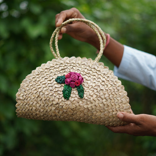Thakal woven semi-circle purse