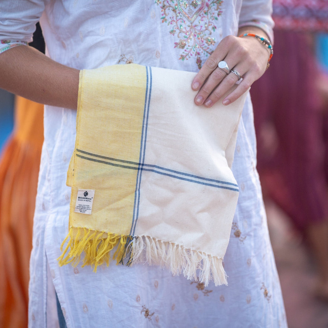 Yellow with Blue Tea Towel