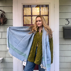 Soft Blue with Green End Stripe Shawl