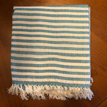 Load image into Gallery viewer, Green Shawl with White Stripes at the end