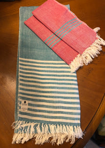 Green Shawl with White Stripes at the end