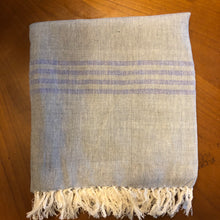 Load image into Gallery viewer, Soft Grey with Blue End Stripe Shawl