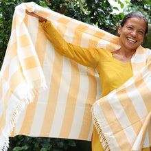 Load image into Gallery viewer, Yellow and White Cabana Striped Shawl
