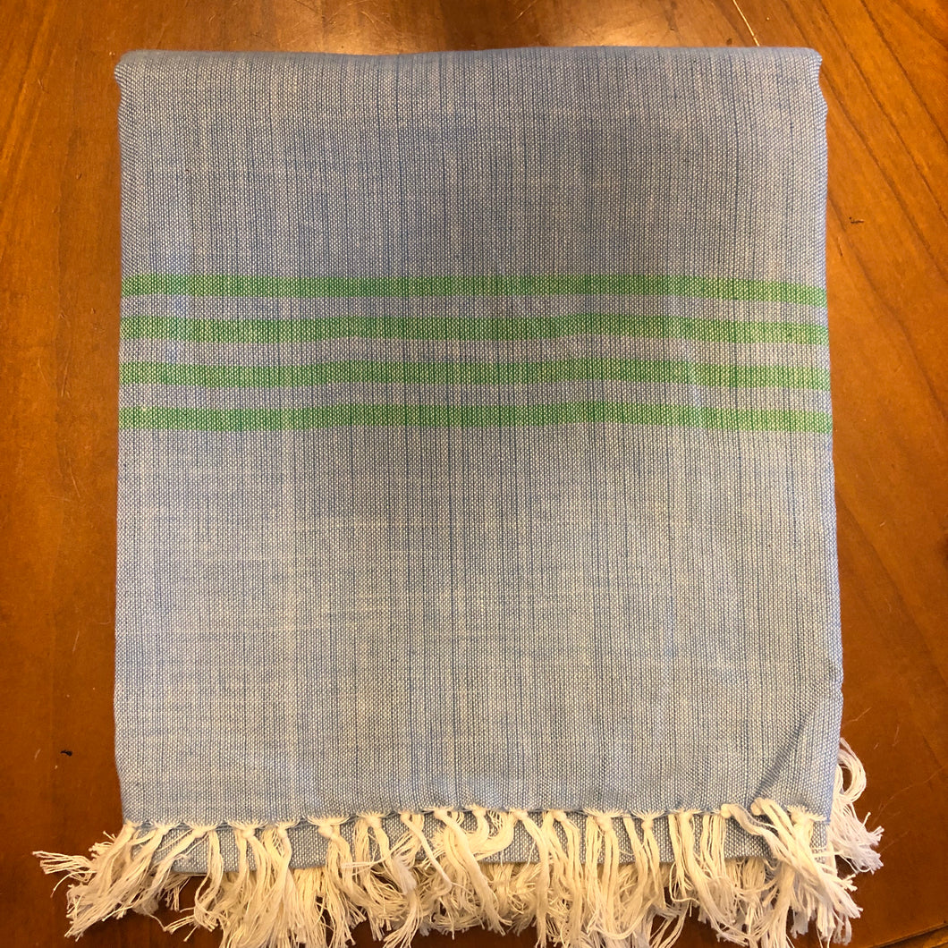 Soft Blue with Green End Stripe Shawl